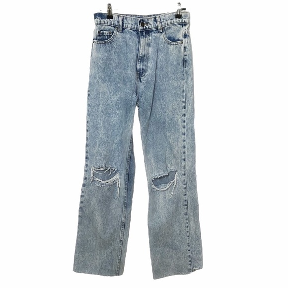lioness STONE LIGHT WASH HIGH RISE WIDE LEG DISTRESSED RAW HEM JEANS - S - Picture 1 of 10